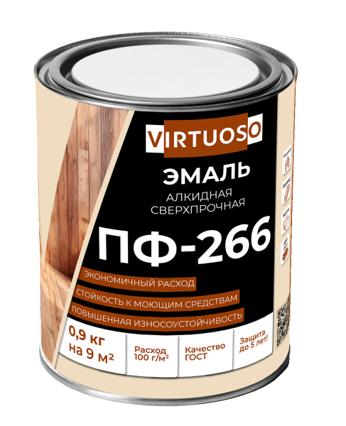 Эмаль ПФ-266 красно-коричневая 0,9 кг ГОСТ VIRTUOSO; 11588496